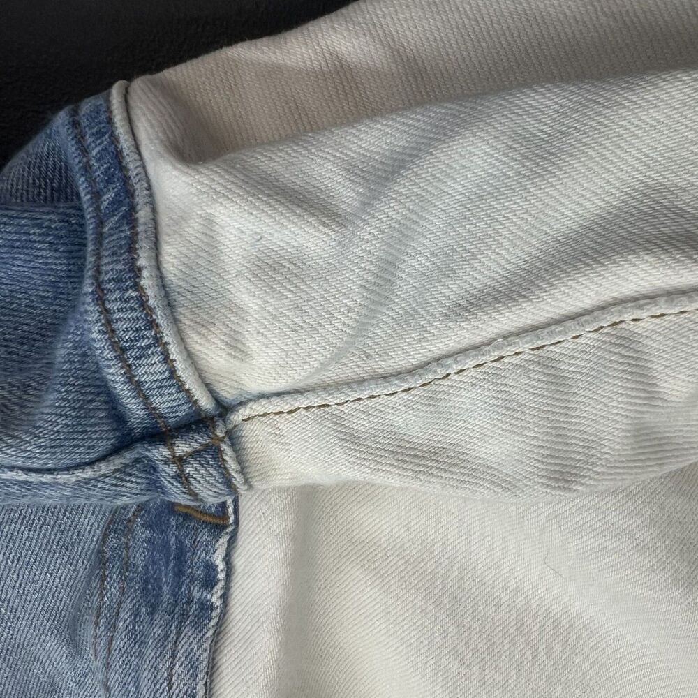 7 for all Mankind Cropped Alexa Raw Hem Colorblock White and Blue Jeans Womens S - Picture 15 of 16